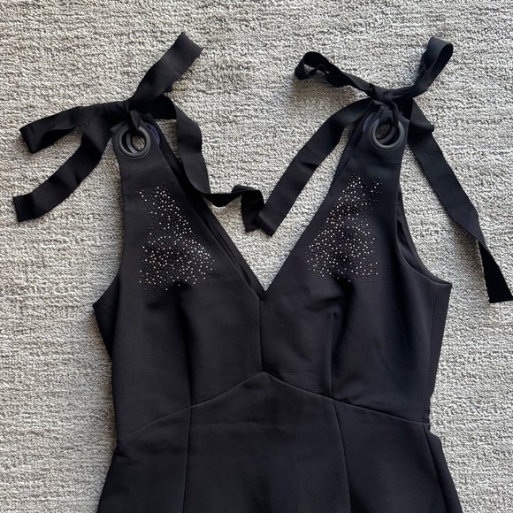 Zara Black Midi Dress Rhinestone Detail | Tie Strap Bodycon - Large - Picture 4 of 8